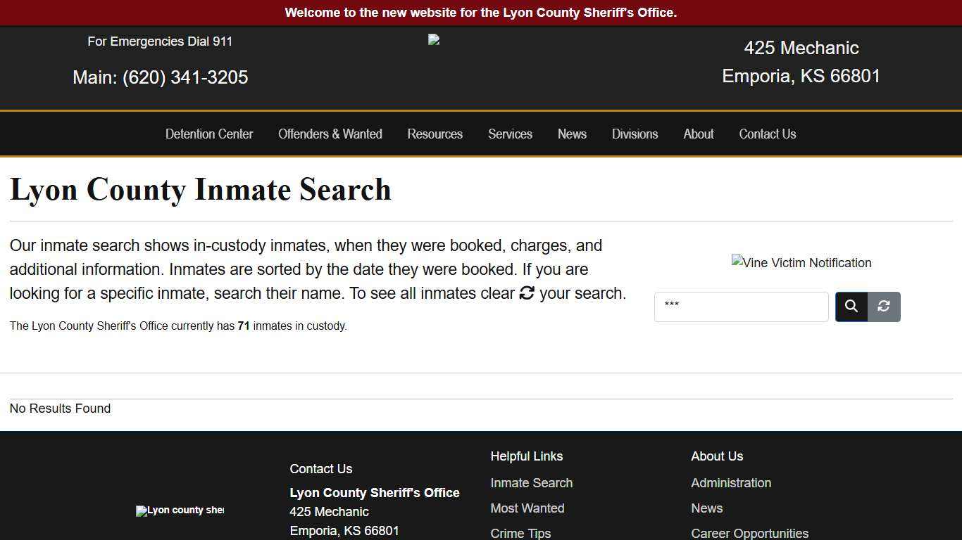 Inmate Search - Lyon County Sheriff's Office